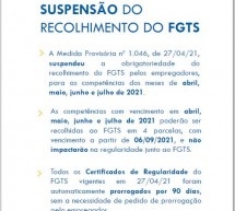 Informativo CEF com cards orientativos sobre a suspensão dos prazos de recolhimentos FGTS da MP 1046